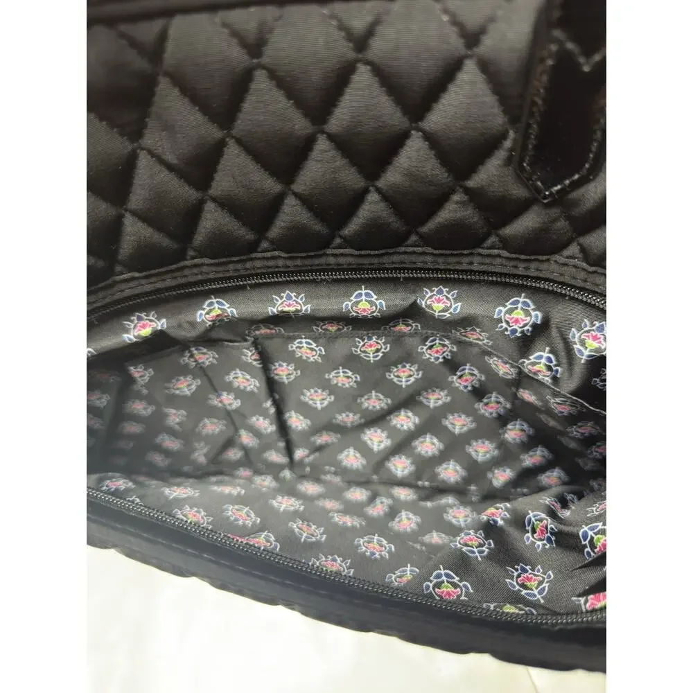 Vera Bradley Black Quilted Laptop Bag Tote Travel Work‎ Shoulder Purse